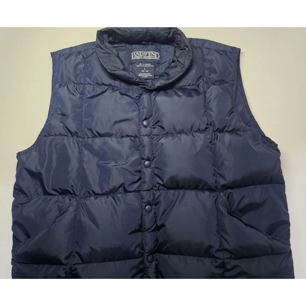 Lands‎ End Mens Size L 42-44 Blue Goosedown Full ZipPuffer Vest